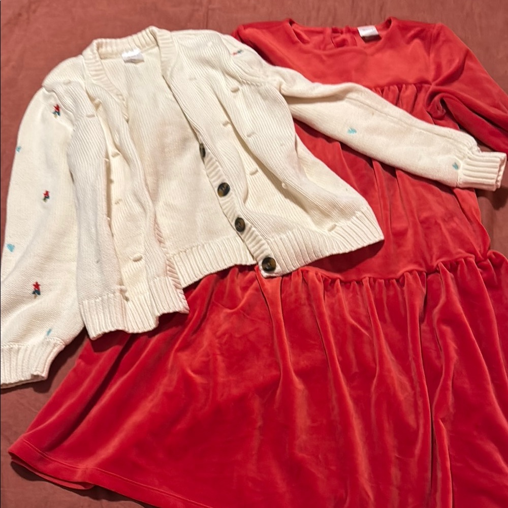 Hanna Andersson Red Dress with Cream Cardigan